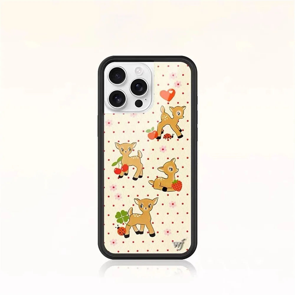 2025 New Wildflower Polka dot deer Phone Case for iPhone 17 Pro Max 12 13 14 15 plus 16 Pro Cover 3D WF Strawberry Cartoon Cases
