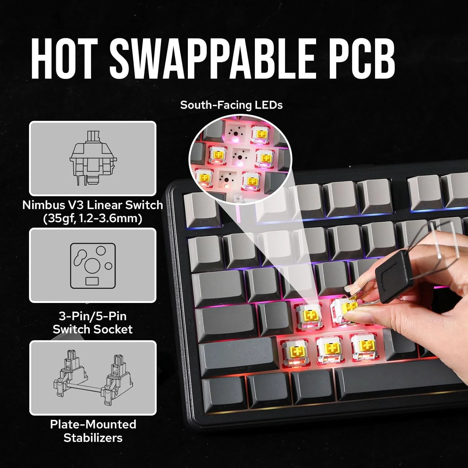 AULA F99pro Wireless Gaming Keyboard Gasket Structure Compatible with 3/5 Pins Hot-swap Mechanical Keyboard with Media Knob