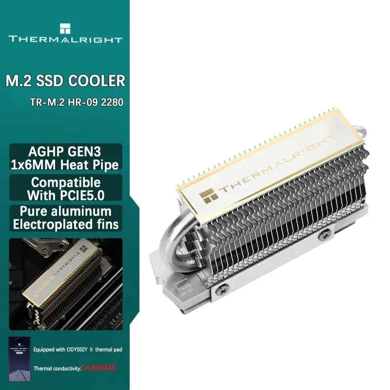 Thermalright HR-09 2280 M.2 Solid State Drive AGHP Heat Pipe Heat Sink Radiator M.2 SSD Cooler Gasket with Thermal Silicone Pad