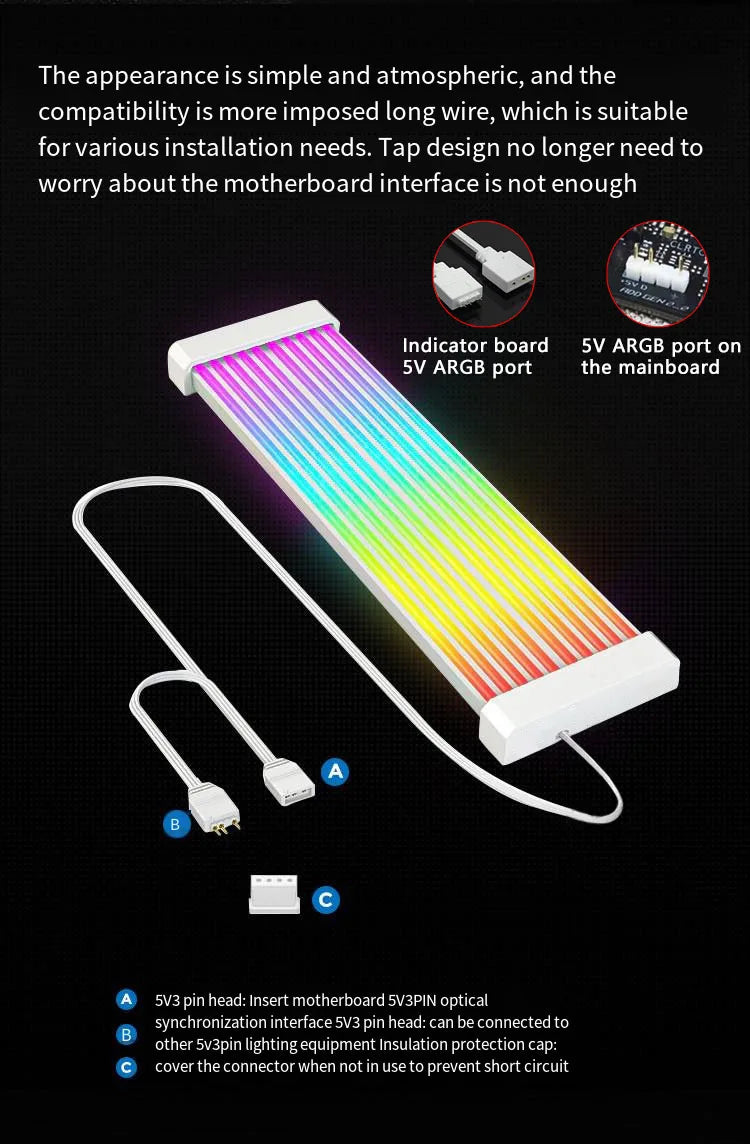 5V ARGB Rainbow 24Pin 8Pin PSU Extension Cable, ARGB LED Sync ATX Gaming PC Case Decor Light Strip