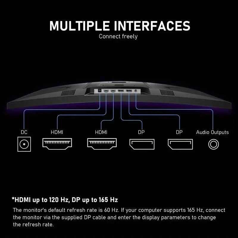 32-inch Ultra-Wide Curved 165Hz Gaming Computer Monitor 1800R Computer Screen, 2KQHD (2560x1440), Angled, DisplayPort,