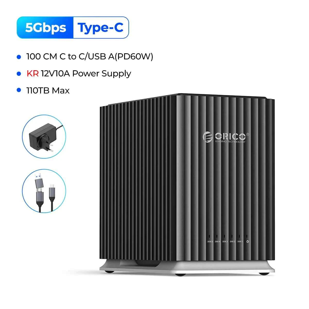 ORICO HDD Docking Station 2Bay 5Bay Type-C Personal Storage 12V 4A Power Supply Silent Design Strong Heat Dissipation 3.5