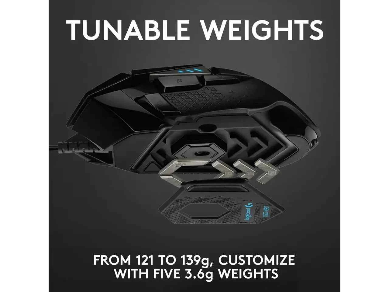 Logitech G502 HERO High Performance Wired Gaming Mouse, HERO 25K Sensor, 25,600 DPI, RGB, Adjustable Weights, 11 Programmable Buttons, On-Board Memory, PC / Mac