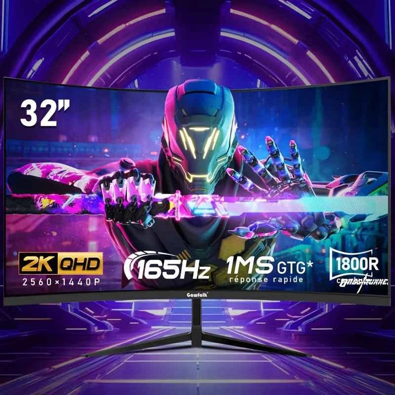 32-inch Ultra-Wide Curved 165Hz Gaming Computer Monitor 1800R Computer Screen, 2KQHD (2560x1440), Angled, DisplayPort,