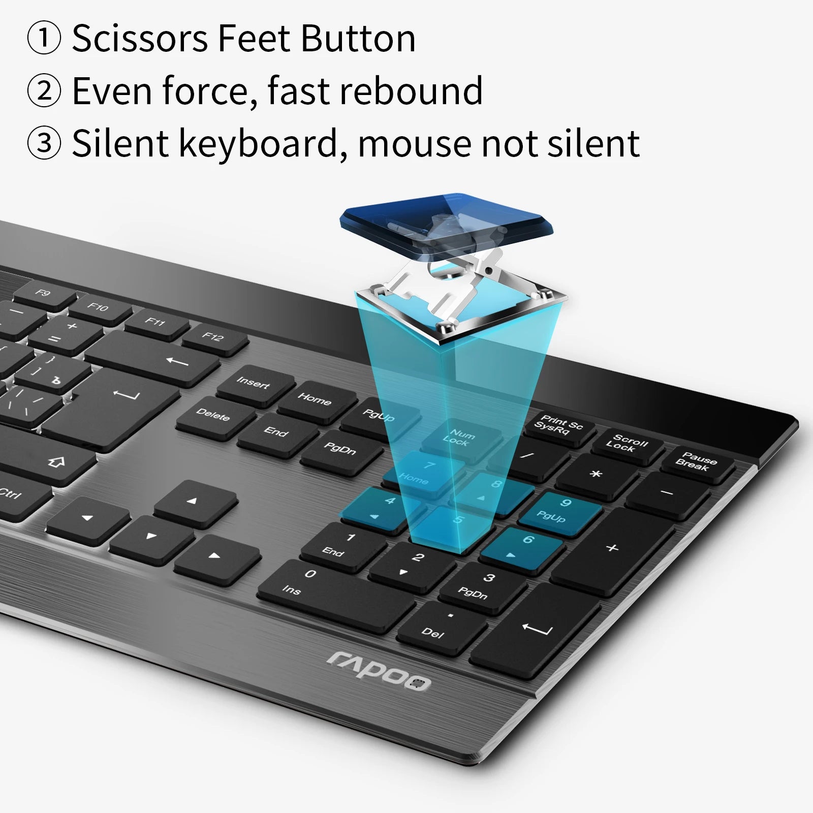 Rapoo 9900M Ultra-Slim Russian Keyboard and Mouse Combo Multi-Mode Bluetooth Wireless Silent Keyboard Rechargeable Laser Mouse
