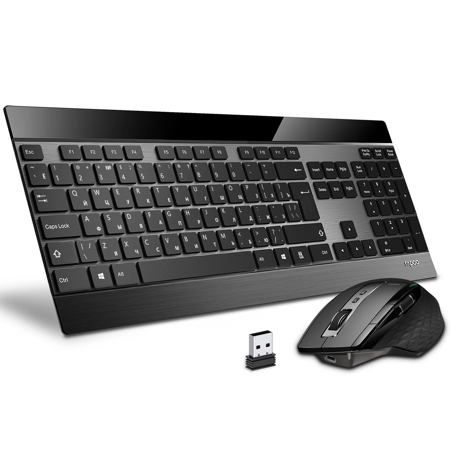 Rapoo 9900M Ultra-Slim Russian Keyboard and Mouse Combo Multi-Mode Bluetooth Wireless Silent Keyboard Rechargeable Laser Mouse