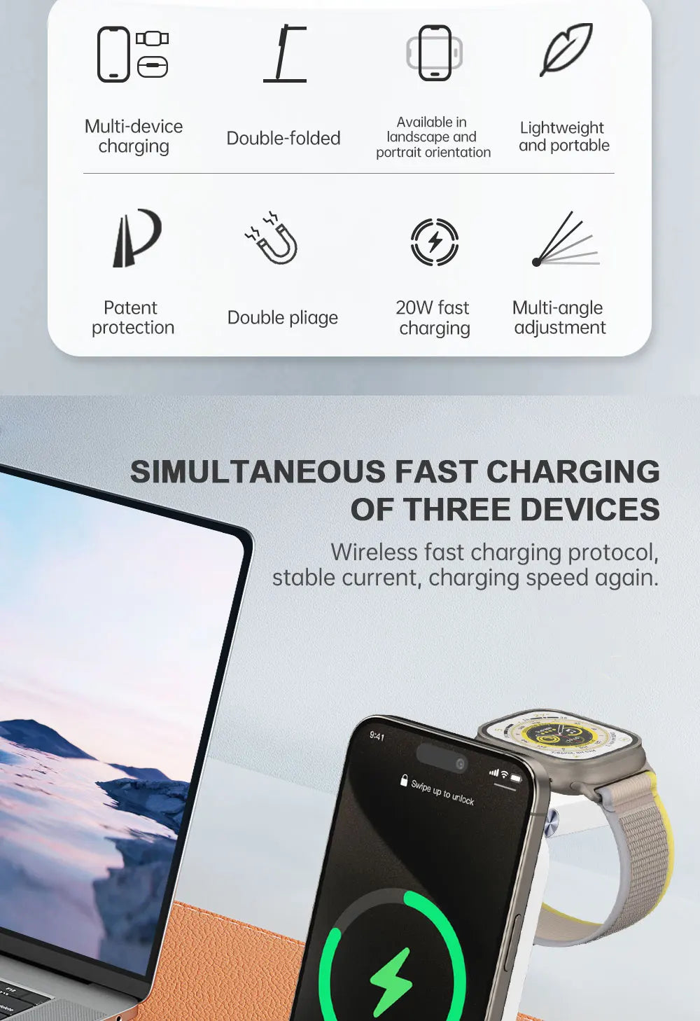 TIMESS 3 IN 1 15W Wireless Charger For iPhone17 16 15 14 PROMAX For Apple Watch Series 11 10-1 For Airpods Pro Charging Station