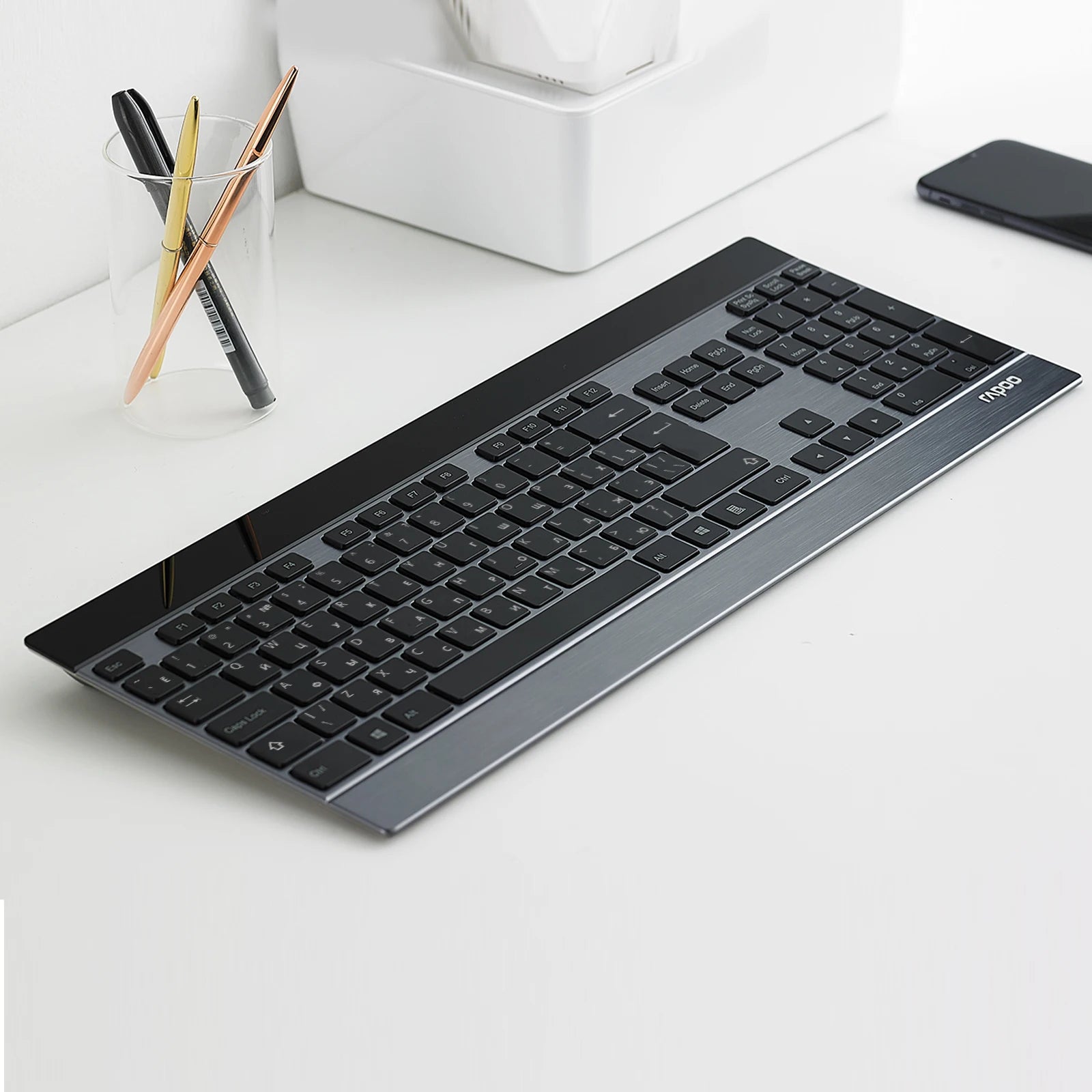 Rapoo 9900M Ultra-Slim Russian Keyboard and Mouse Combo Multi-Mode Bluetooth Wireless Silent Keyboard Rechargeable Laser Mouse