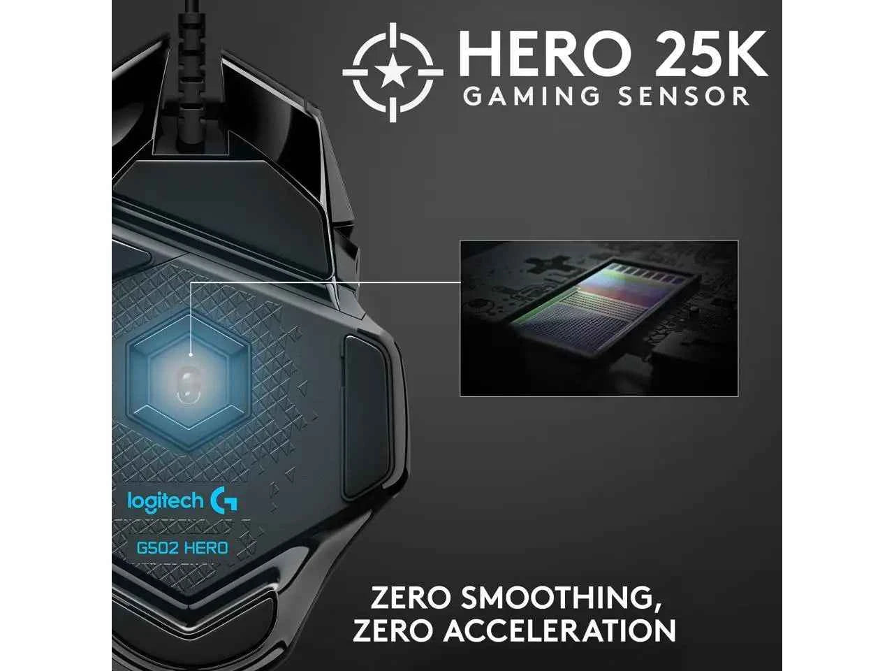Logitech G502 HERO High Performance Wired Gaming Mouse, HERO 25K Sensor, 25,600 DPI, RGB, Adjustable Weights, 11 Programmable Buttons, On-Board Memory, PC / Mac