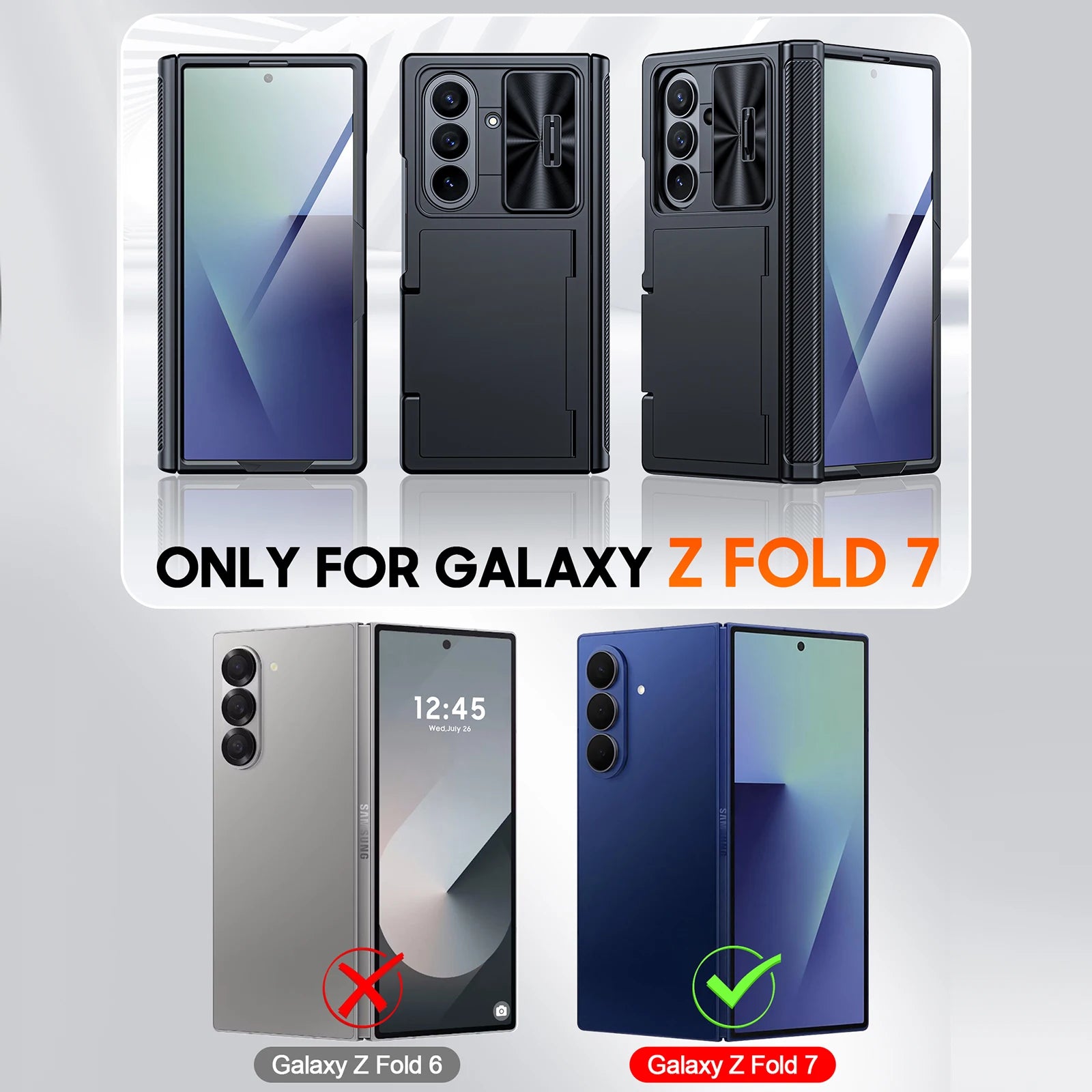 for Galaxy Z Fold 7 Phone Case,RFID Wallet with Cards Holder,Hinge Cover,Camera Cover,Suitable for Men and Woman-Black