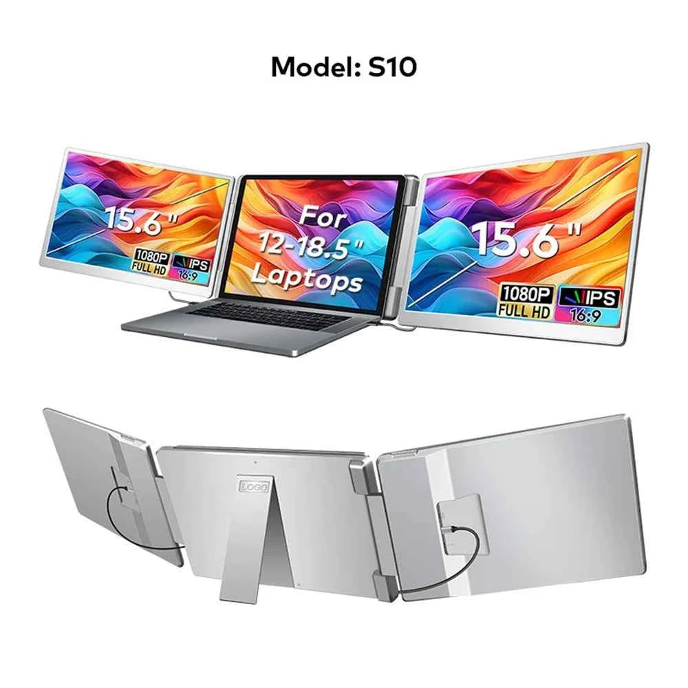 Rospider 16-Inch Triple Laptop Screen Extender – 1920×1200 FHD IPS, Type-C, 360° Rotation, Swivel Lift Bracket, Plug & Play Display