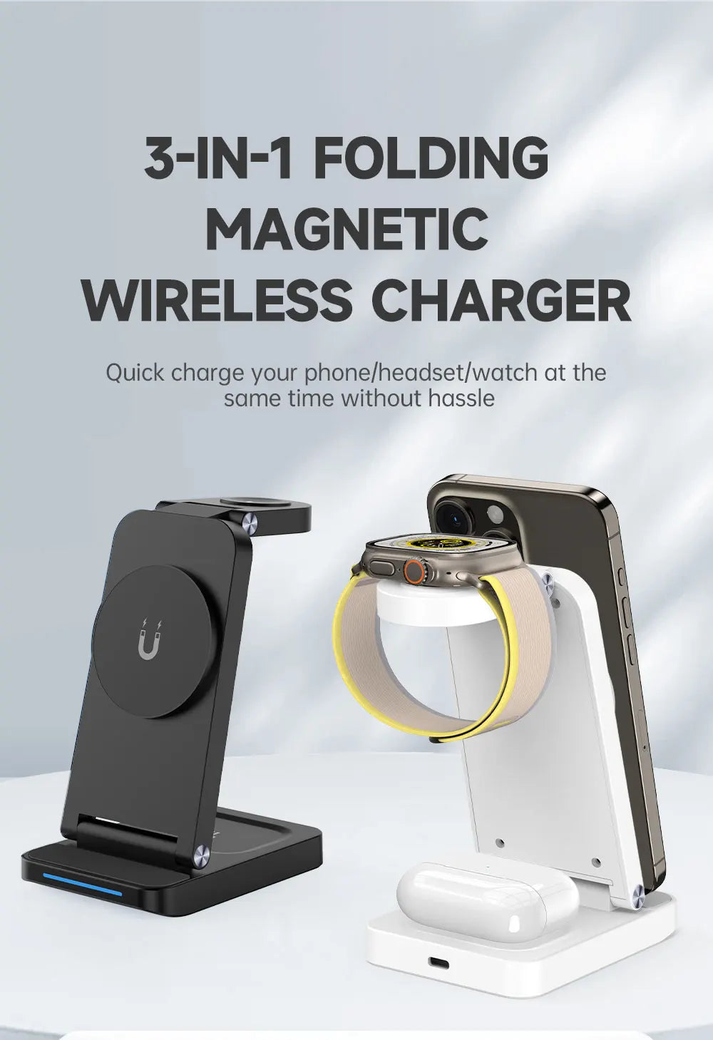 TIMESS 3 IN 1 15W Wireless Charger For iPhone17 16 15 14 PROMAX For Apple Watch Series 11 10-1 For Airpods Pro Charging Station