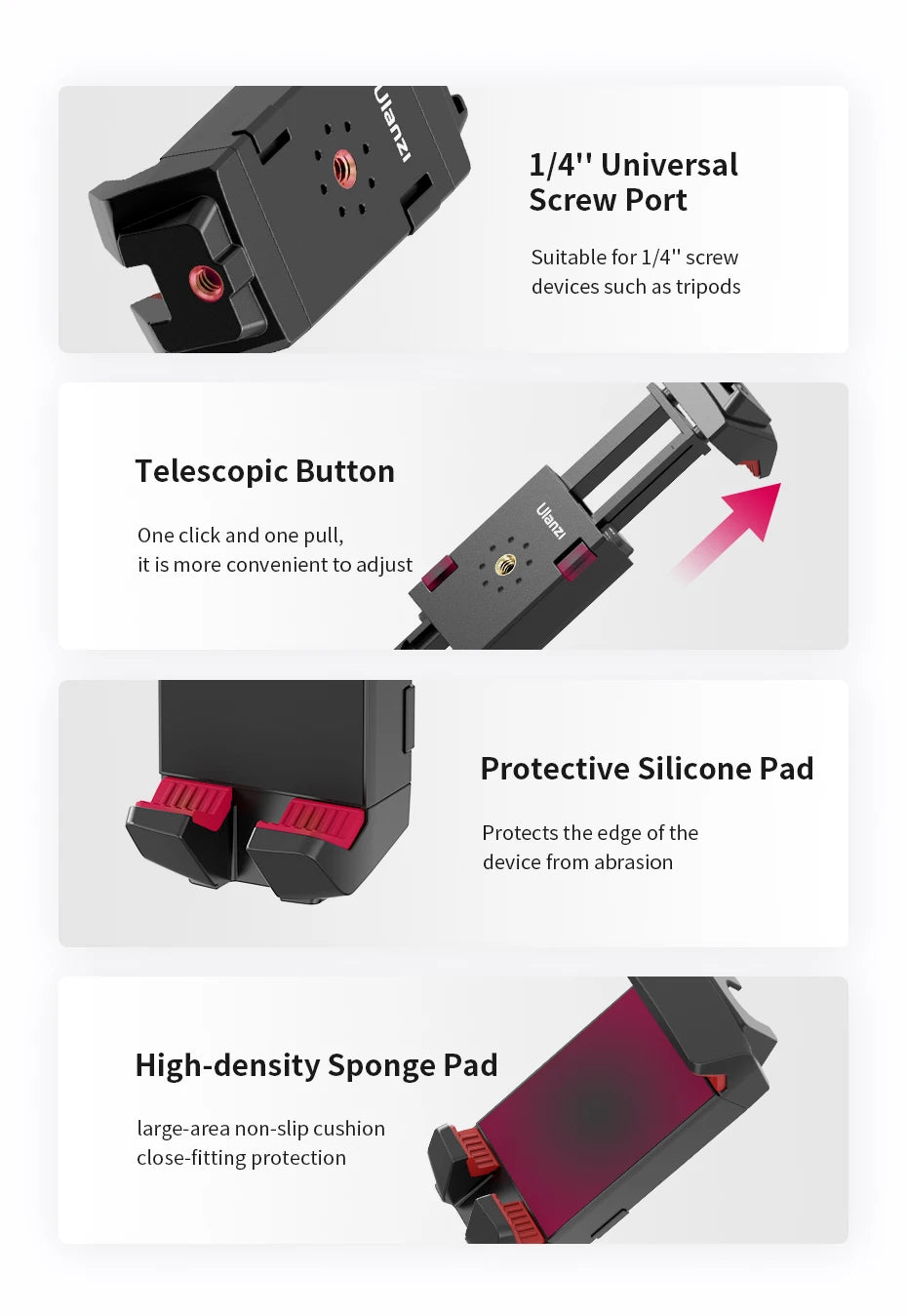Ulanzi ST-29 Universal Tablet Tripod Mount Stand Phone Holder w Cold Shoe For iPhone 16 15 14 13 12 Horizontal Vertical Shooting