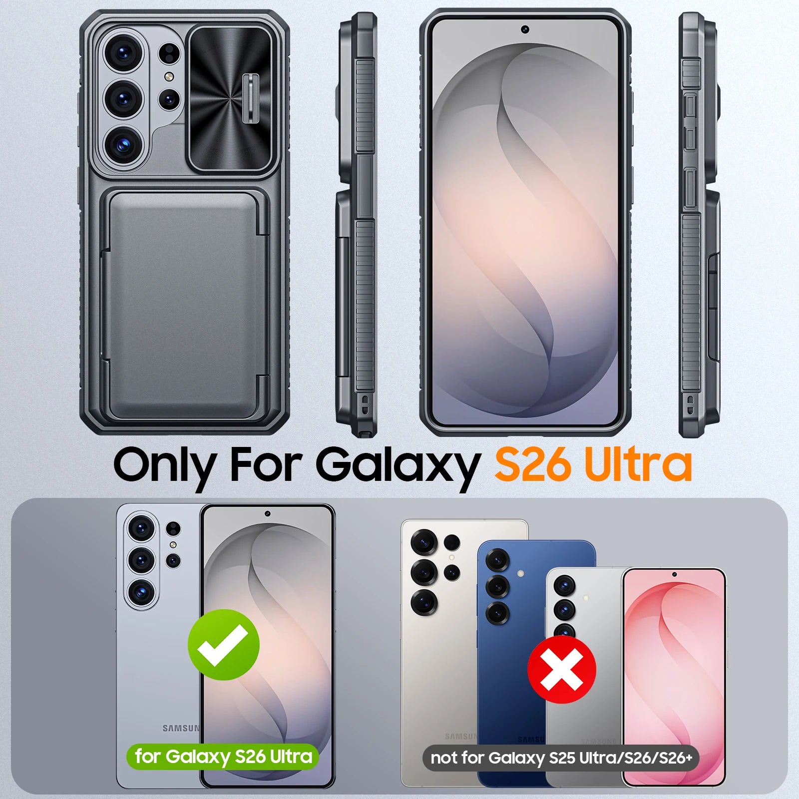 For Galaxy S26 Ultra Case Wallet-Full Body Protective with Card Holder(4 Cards) Camera Cover & Kickstand for Women & Men-Gray