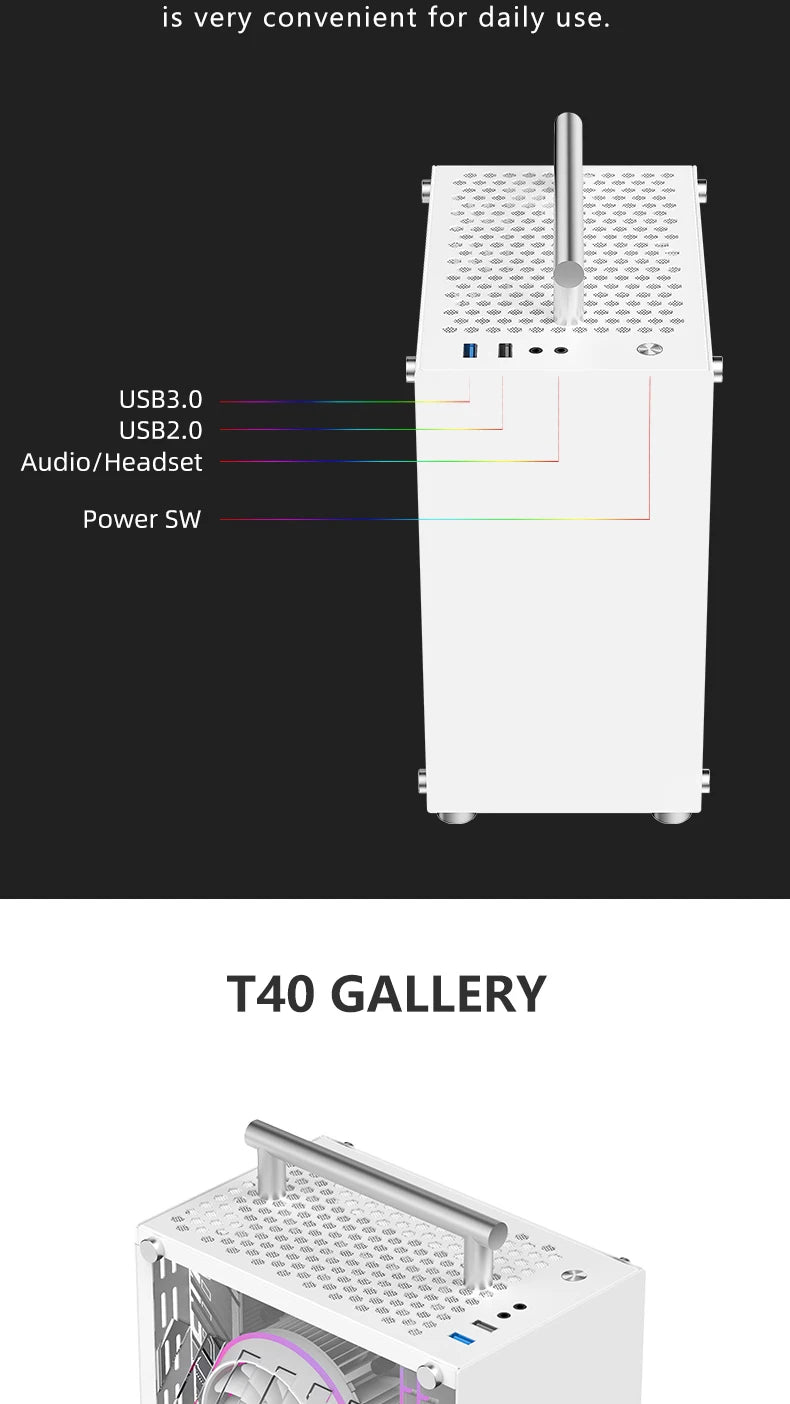METALFISH T40 Mini ITX Case 7L Acrylic Or Mesh Side Panel and Portable Handle Support SFX PSU/206mm GPU