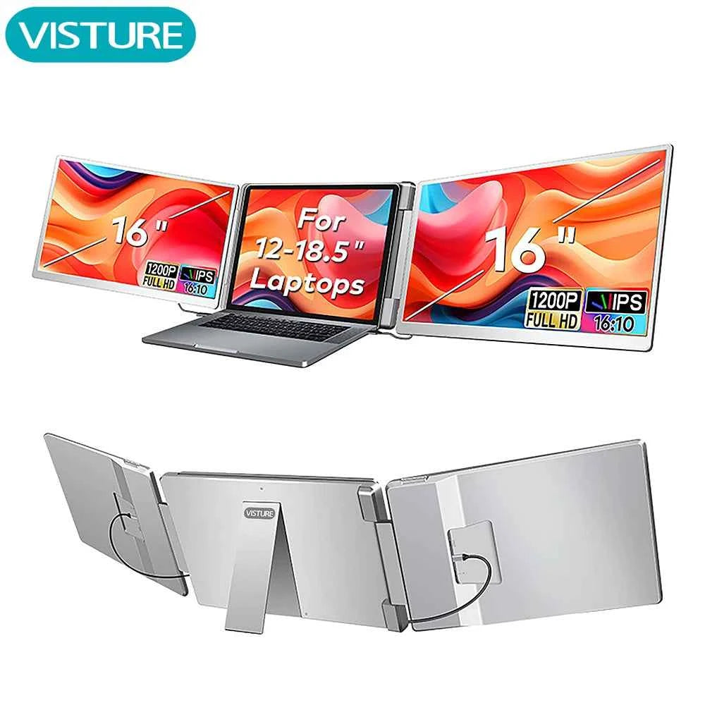 Rospider 16-Inch Triple Laptop Screen Extender – 1920×1200 FHD IPS, Type-C, 360° Rotation, Swivel Lift Bracket, Plug & Play Display