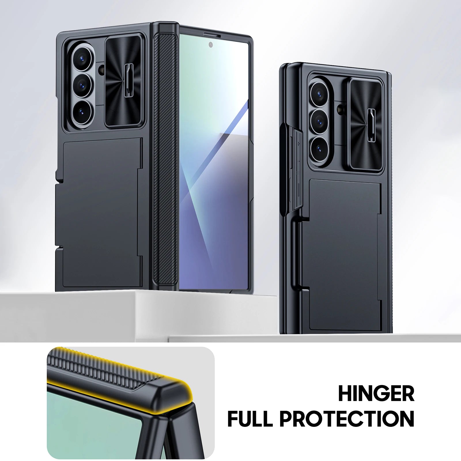 for Galaxy Z Fold 7 Phone Case,RFID Wallet with Cards Holder,Hinge Cover,Camera Cover,Suitable for Men and Woman-Black