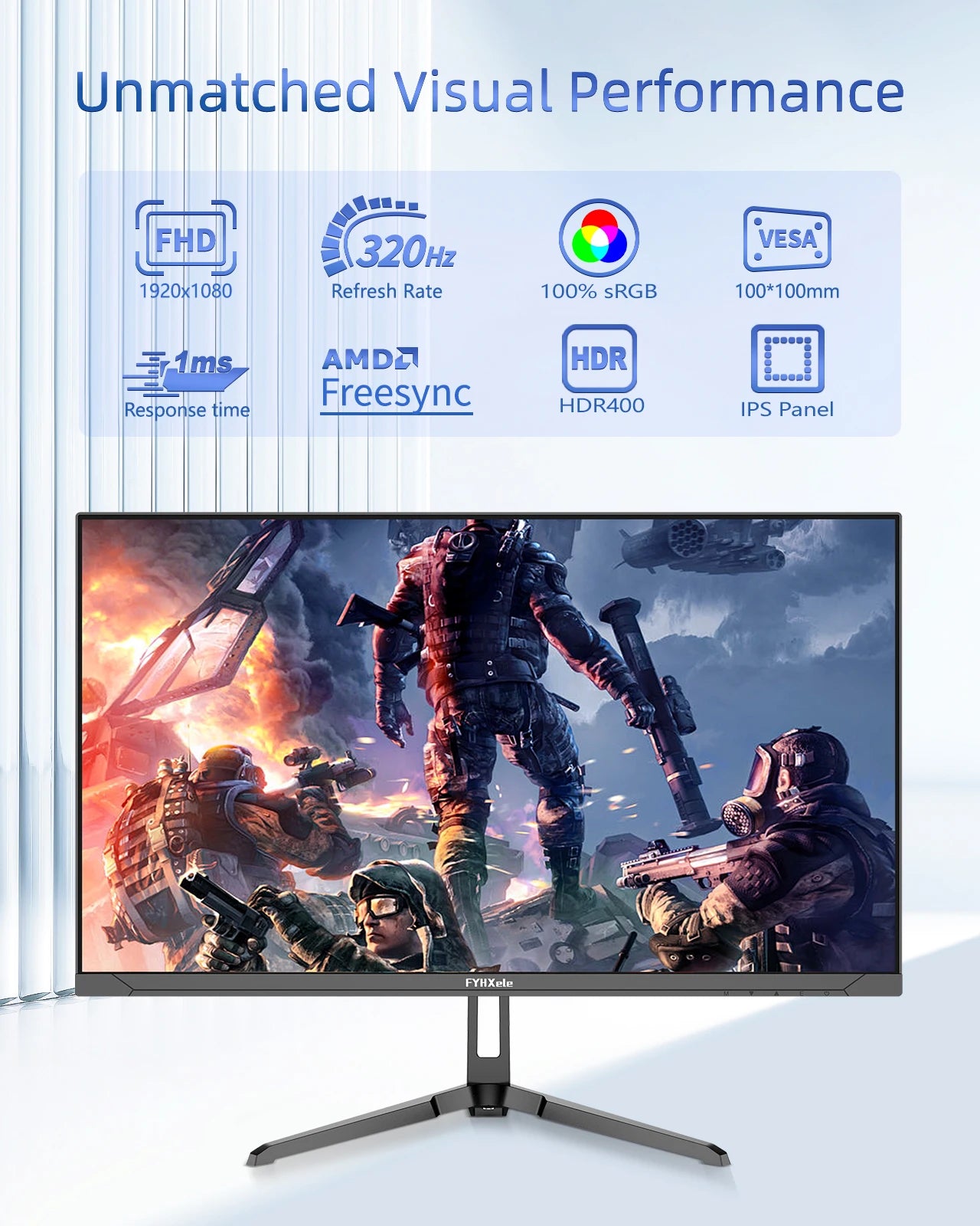 FYHXele 24.5 Inch HDMI DP Gaming Monitor Wide View Angle 320Hz 1080P PC Monitor 1ms Fast Response with LED Background Light