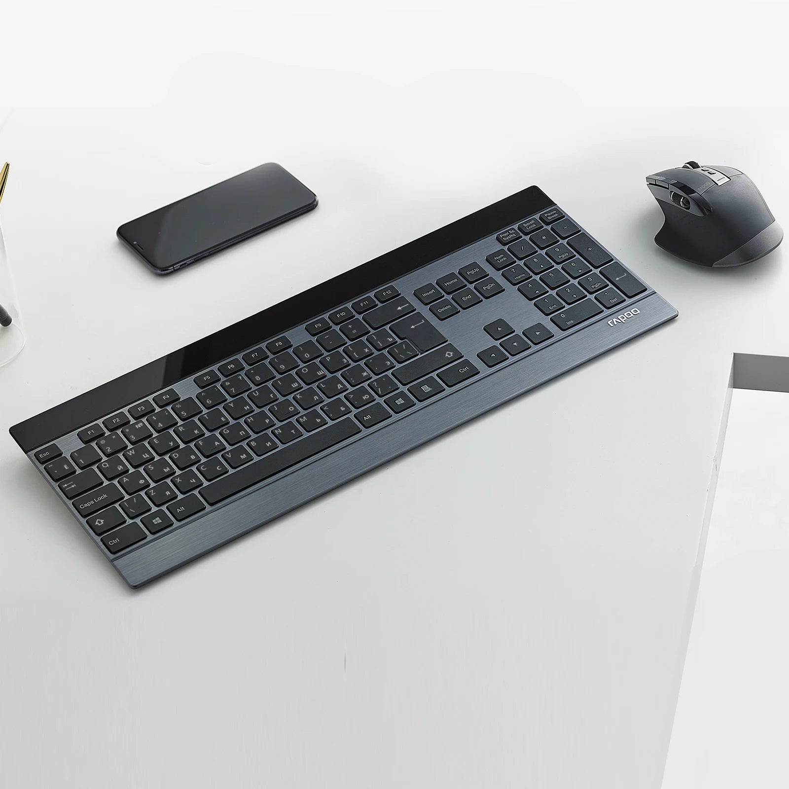 Rapoo 9900M Ultra-Slim Russian Keyboard and Mouse Combo Multi-Mode Bluetooth Wireless Silent Keyboard Rechargeable Laser Mouse
