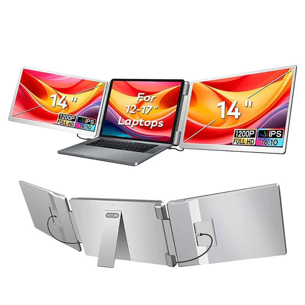 Rospider 16-Inch Triple Laptop Screen Extender – 1920×1200 FHD IPS, Type-C, 360° Rotation, Swivel Lift Bracket, Plug & Play Display