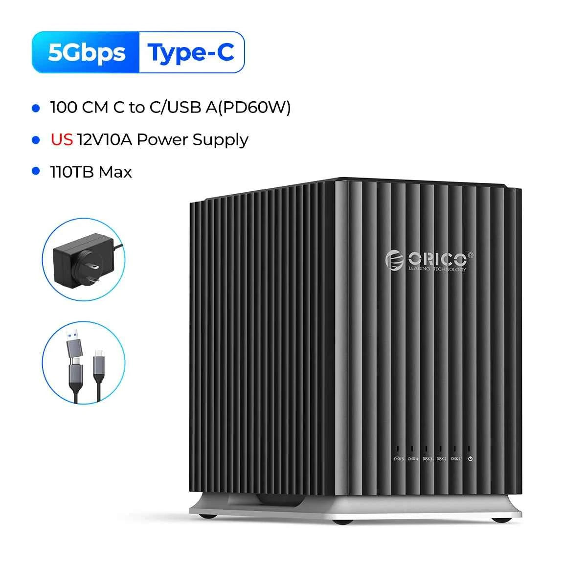 ORICO HDD Docking Station 2Bay 5Bay Type-C Personal Storage 12V 4A Power Supply Silent Design Strong Heat Dissipation 3.5