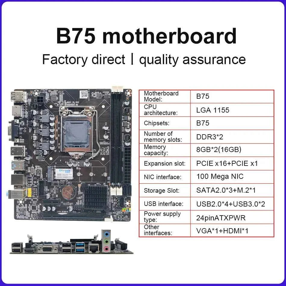ENVINDA B75 Motherboard LGA 1155 Dual Channel DDR3 Memory SATA III USB 3.0 For Intel Core I7 I5 I3 Xeon CPU B75 Mainboard