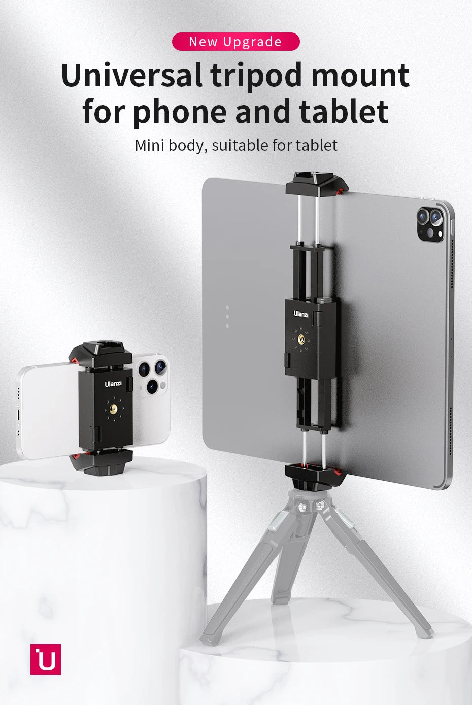 Ulanzi ST-29 Universal Tablet Tripod Mount Stand Phone Holder w Cold Shoe For iPhone 16 15 14 13 12 Horizontal Vertical Shooting
