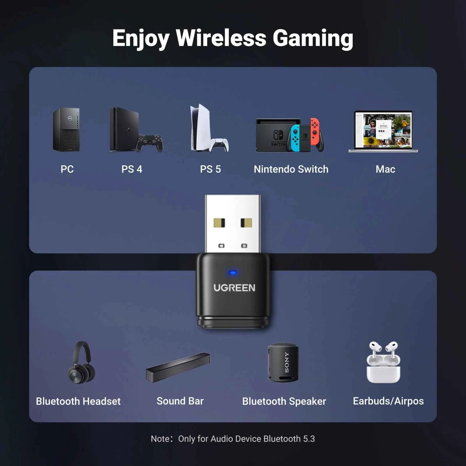 USB Bluetooth 5.3 Transmitter AptX HD AD Audio Adapter for PS5 PS4 Nintendo Switch Headset Speaker Mic Bluetooth Receiver