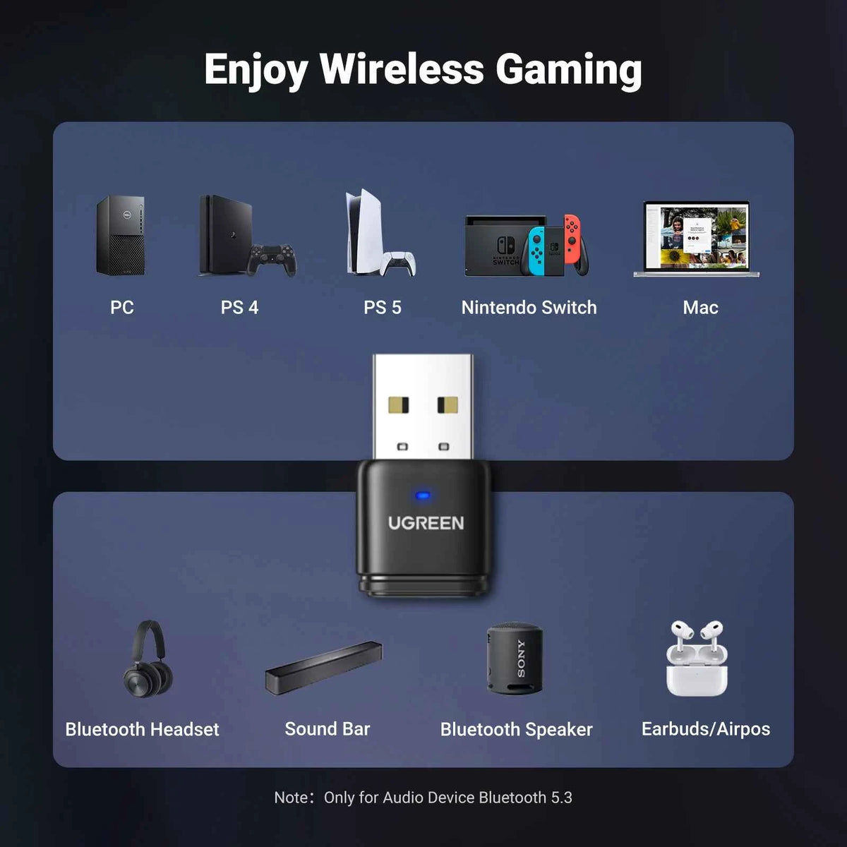 USB Bluetooth 5.3 Transmitter AptX HD AD Audio Adapter for PS5 PS4 Nintendo Switch Headset Speaker Mic Bluetooth Receiver