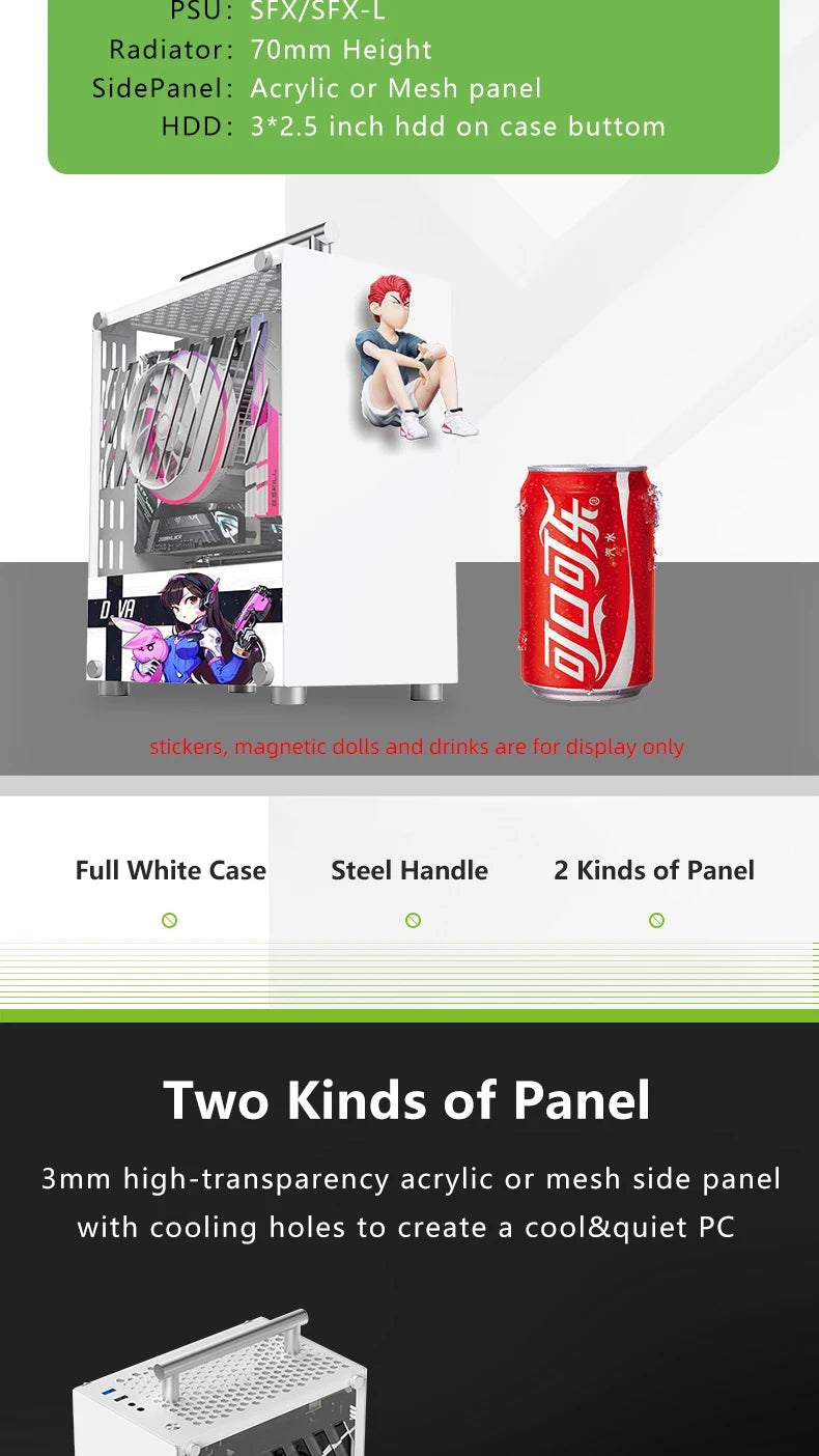 METALFISH T40 Mini ITX Case 7L Acrylic Or Mesh Side Panel and Portable Handle Support SFX PSU/206mm GPU