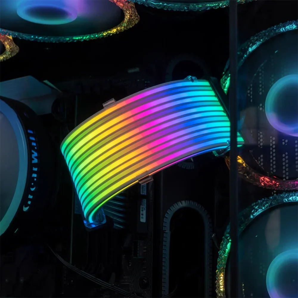 5V ARGB Rainbow 24Pin 8Pin PSU Extension Cable, ARGB LED Sync ATX Gaming PC Case Decor Light Strip
