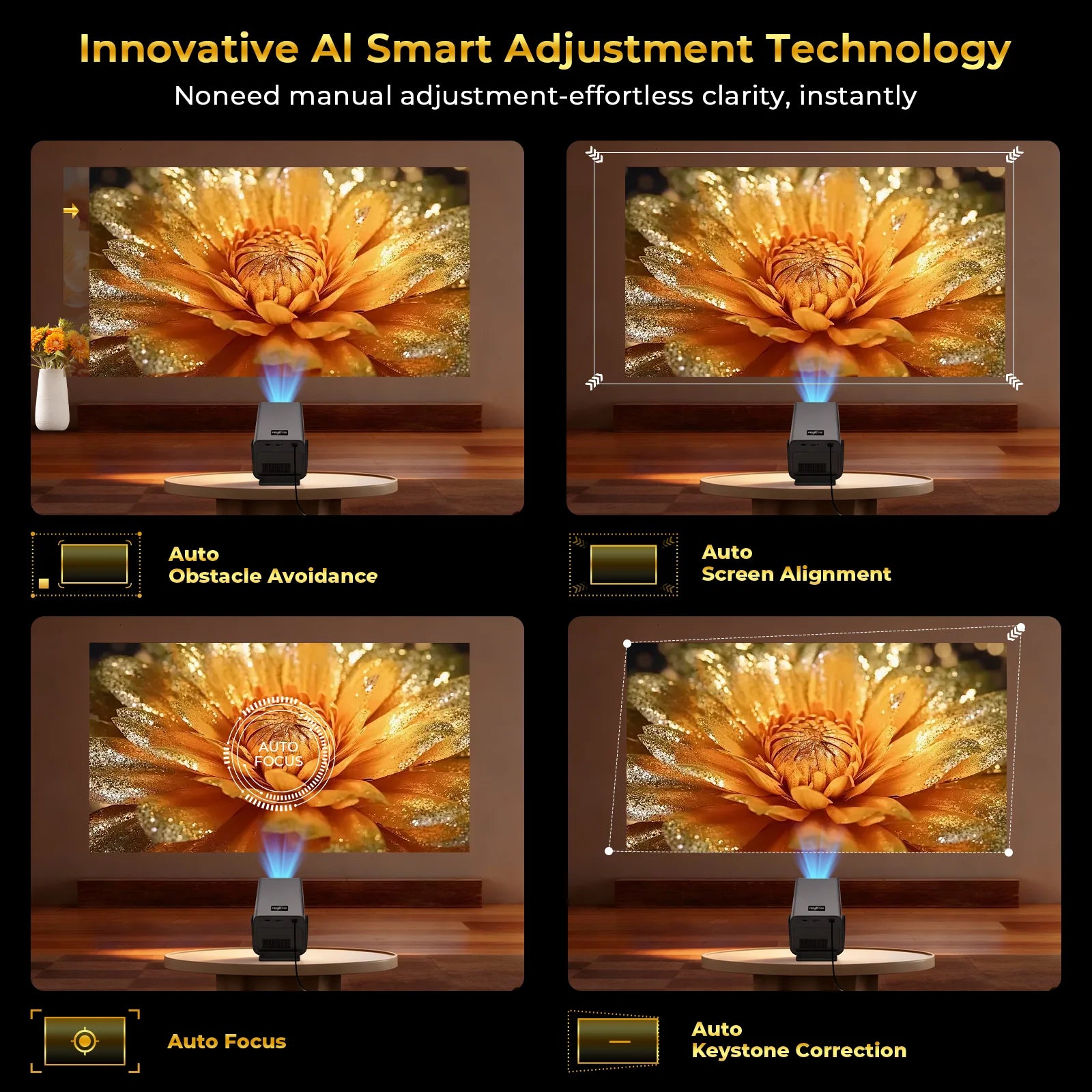 X7 Native 1080P Smart Projector 8K 4K Support/1000 ANSI/ with Android 14 OS, Compatible with Netflix YouTube, Auto Focus