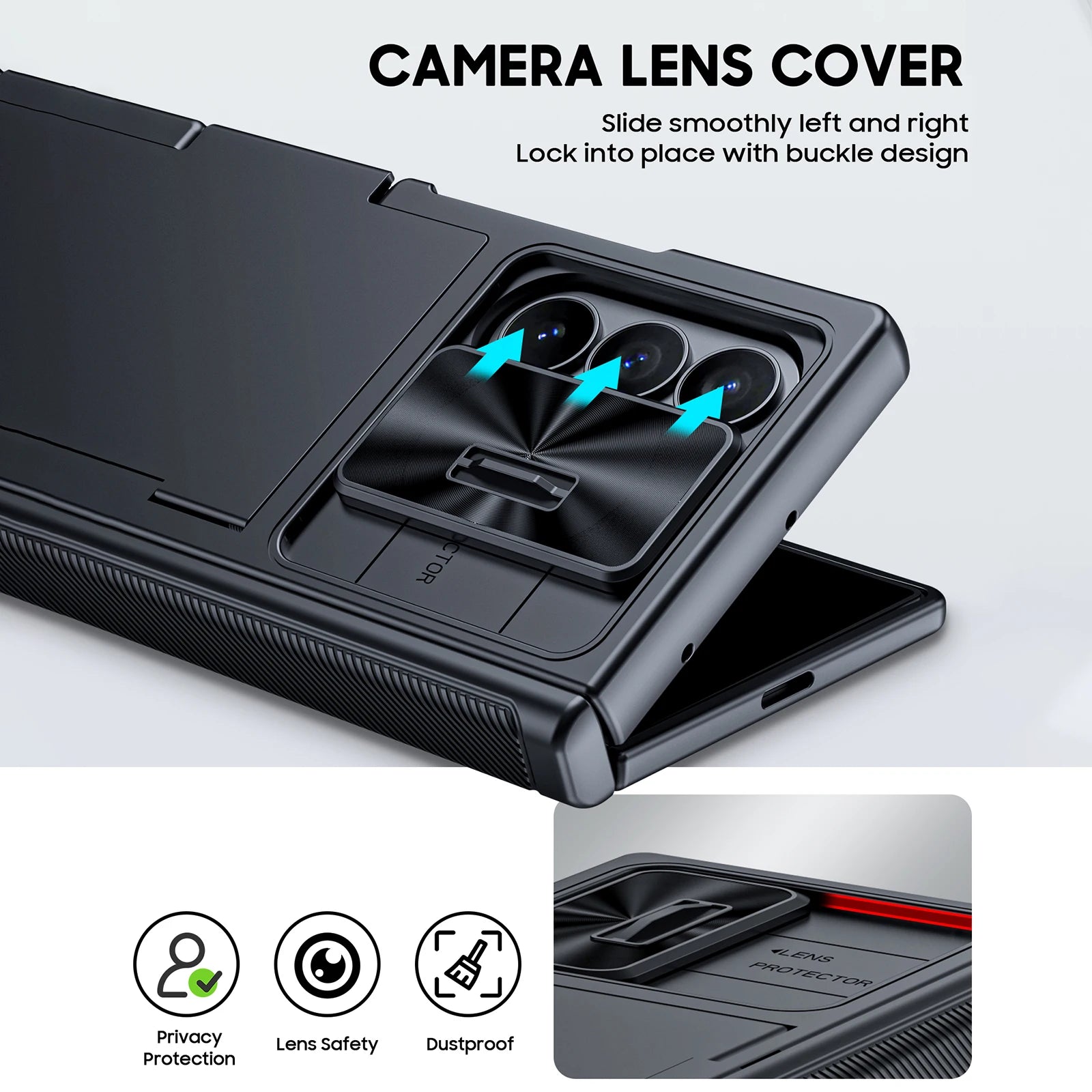 for Galaxy Z Fold 7 Case,RFID Wallet with Cards Holder,Hinge Cover,Camera Cover,Shockproof Silicone Protective Phone Case-Black