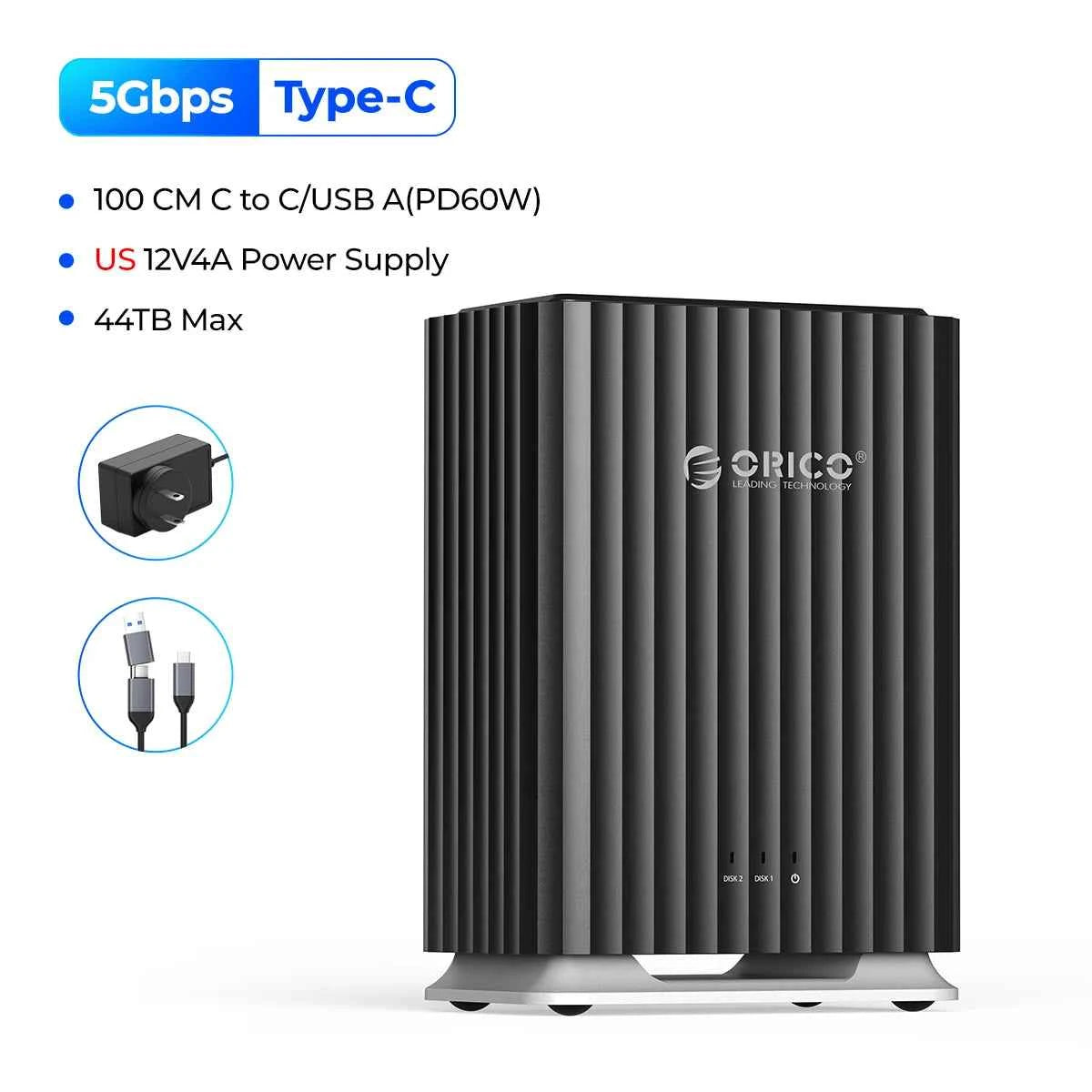 ORICO HDD Docking Station 2Bay 5Bay Type-C Personal Storage 12V 4A Power Supply Silent Design Strong Heat Dissipation 3.5