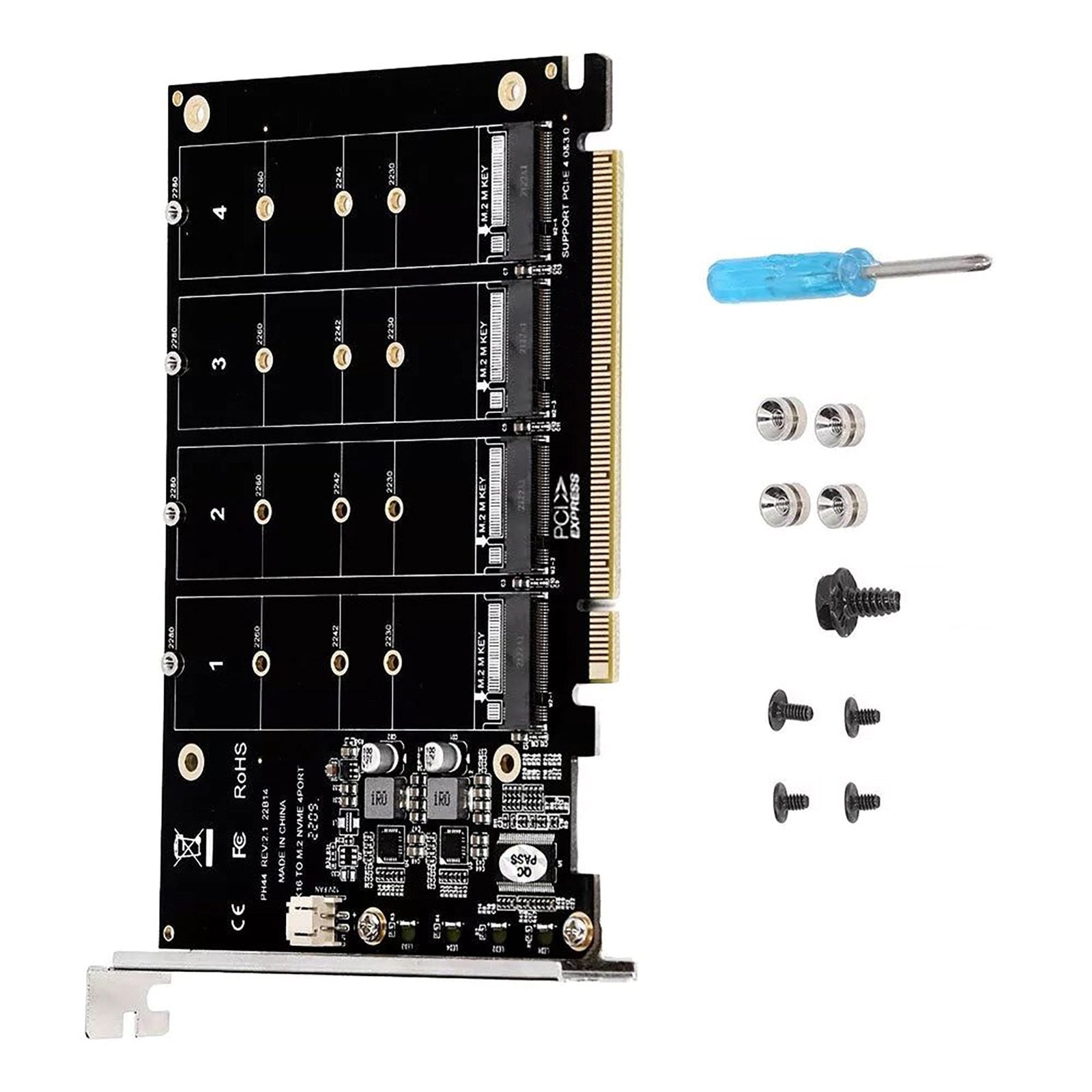 M.2 NVME SSD to PCIE X16 Adapter 4 Port NVMe to PCI-e Host Expansion Card Support 2230/2242/2260/2280