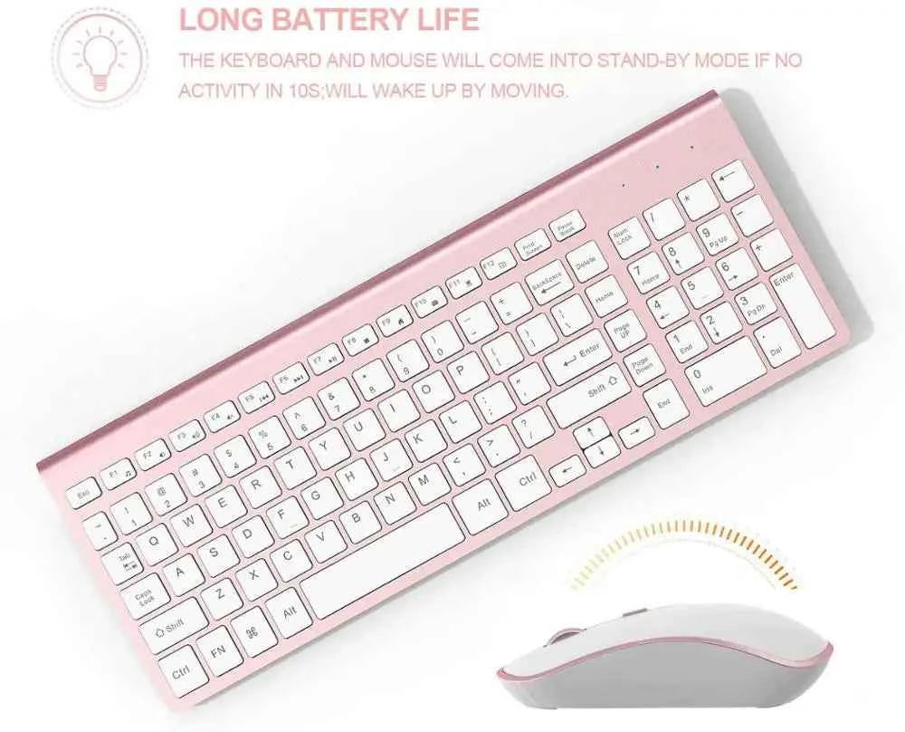 Wireless Keyboard and Mouse，Ergonomic design Full-size Keyboard mouse 2400 DPI，Spain/us/uk/Russia layout/France Black and pink