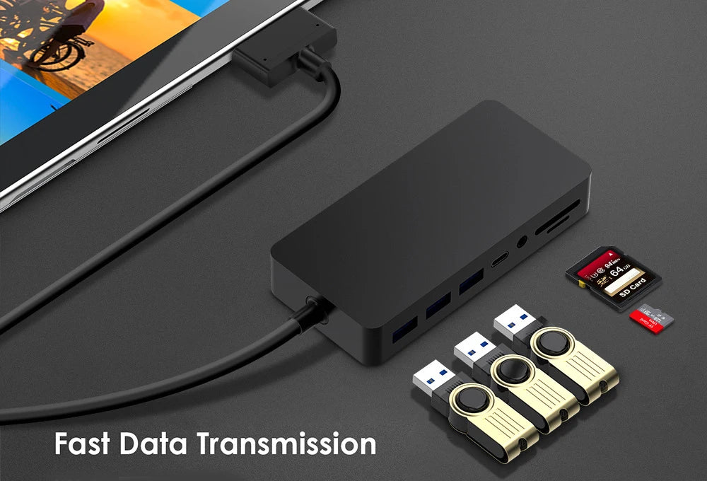 11 in 1 USB 3.0 Mini DP to 4K HD/DP/VGA 3.5 Audio Gigabit Ethernet SD/TF Card Reader Hub for Microsoft Surface Pro 4 5 6