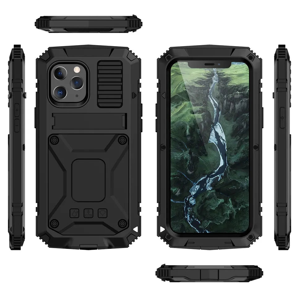 for iPhone 14 13 12 Pro Max Mini 11 Pro Max Case Full-Body Rugged Armor Shockproof Protective Kickstand Aluminum Metal Cover