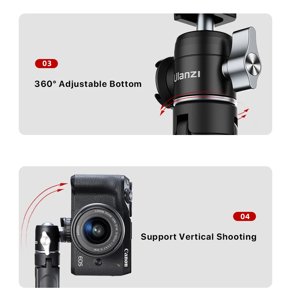 Ulanzi Mini Vlog Tripod Dual Cold Shoe Ballhead for Microphone LED Light Extend Smartphone Tripod for Sony A6400 Photography kit