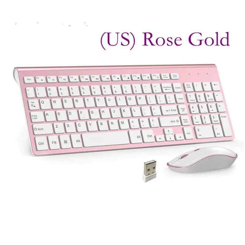 Wireless Keyboard and Mouse，Ergonomic design Full-size Keyboard mouse 2400 DPI，Spain/us/uk/Russia layout/France Black and pink