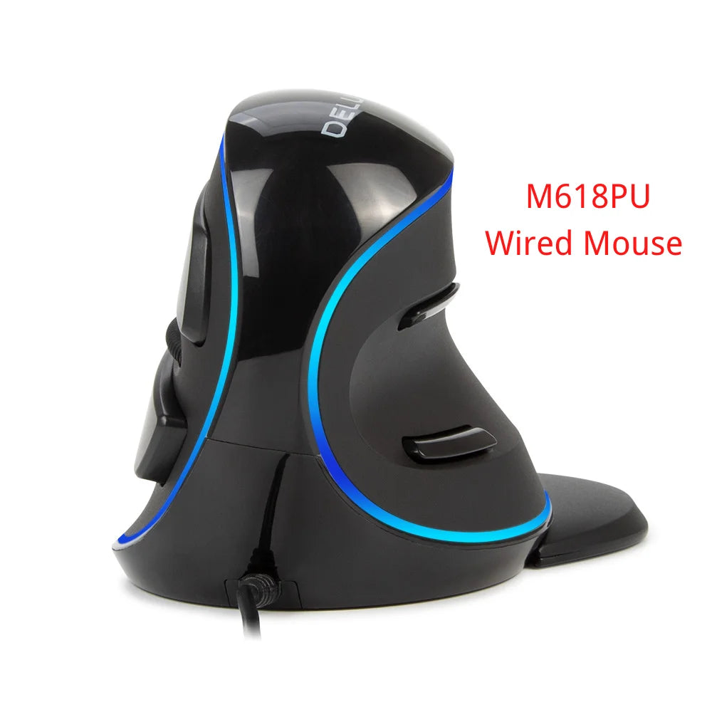 Delux M618PU Wired Vertical Ergonomic Mouse with 7200DPI Blue LED 6 Programmble Light On-Board Software For PC Computer Laptop