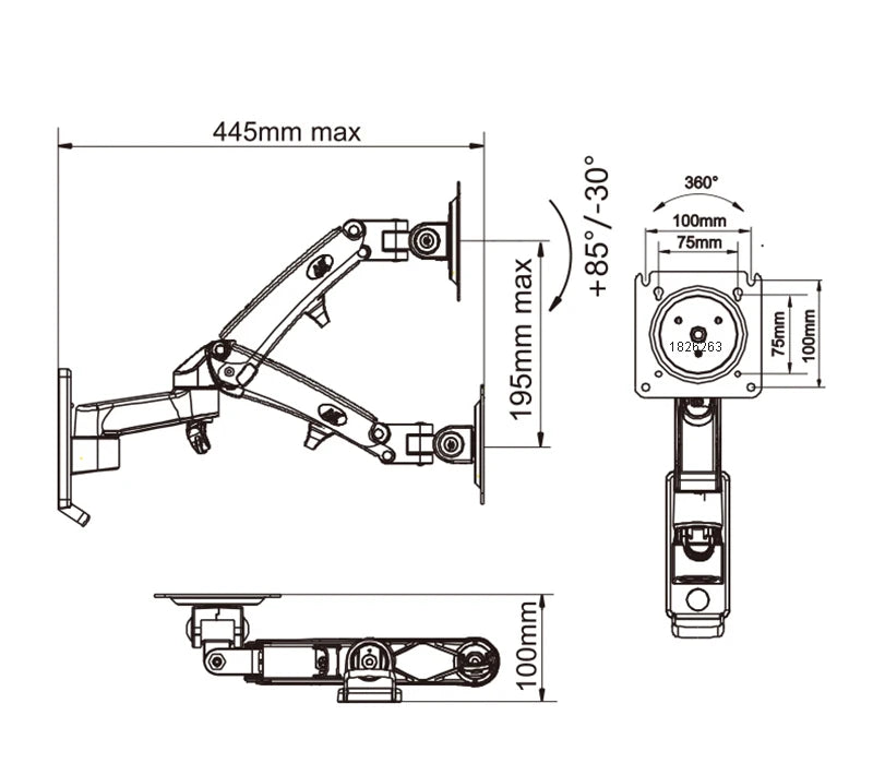 New NB F150 Gas Spring 17-35 inch LED TV Wall Mount Monitor Holder Ergonomic Mount Arm Max. VESA 100*100mm Loading 3-12kgs