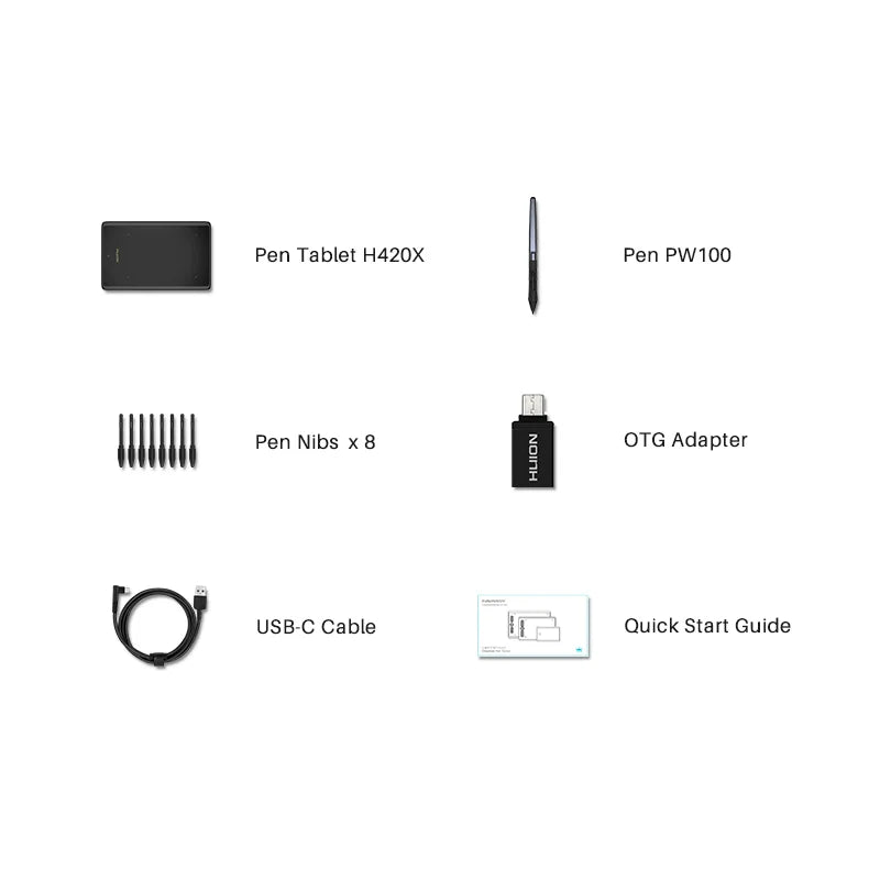 4x2.6 Inch Huion H420X Graphics Tablet Drawing Tablets Ultra Thin Signature Pad Type C Easy Connect to Android Phone Windows PC
