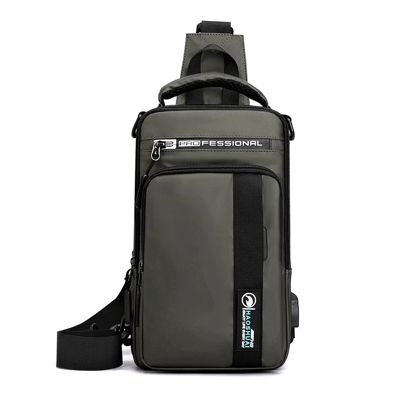 Men Small Backpack Chest Pack Shoulder Bag with USB Charging Port Travel Male Waterproof Nylon Sling Messenger Cross body Bags