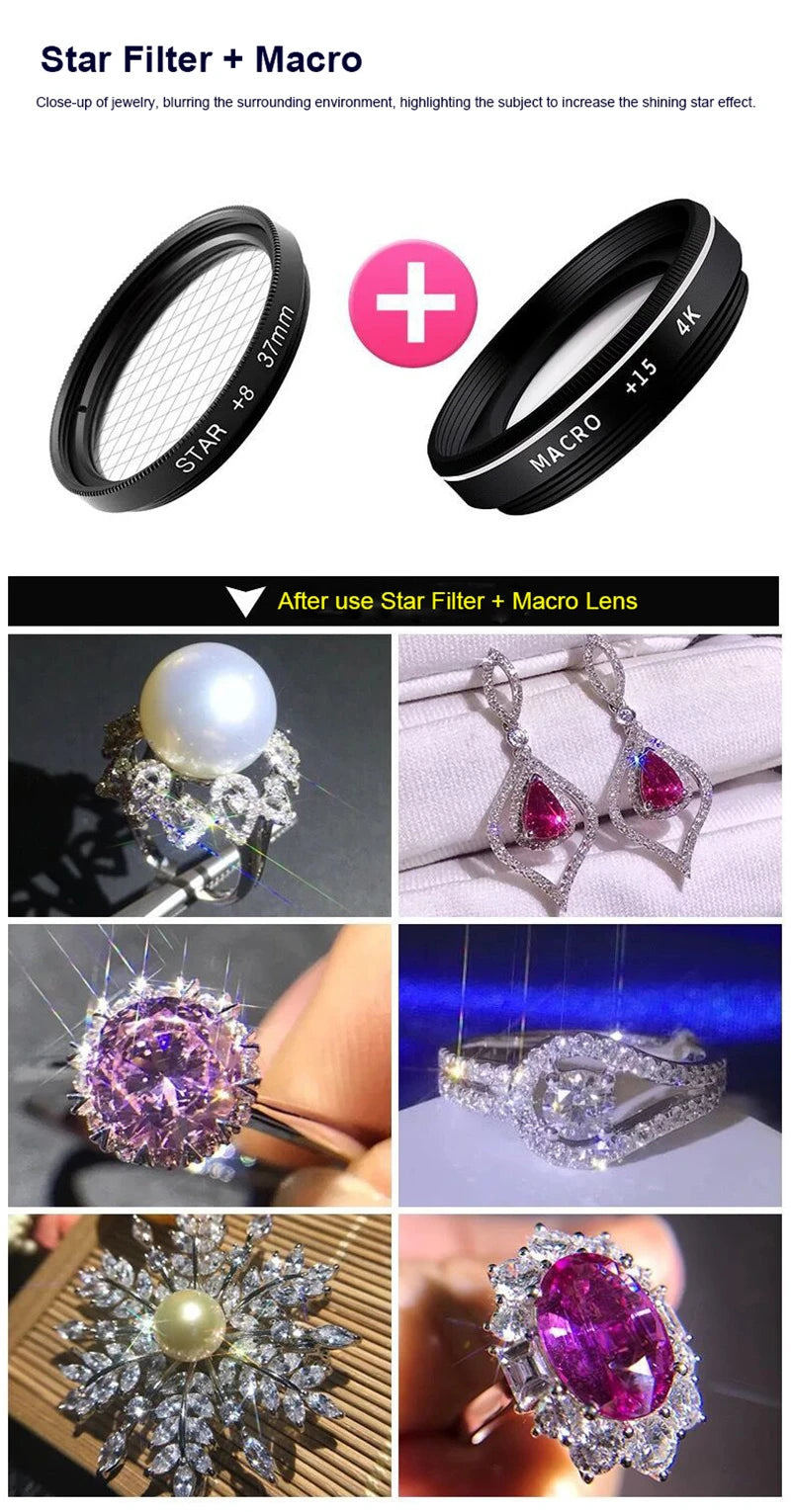 37MM 15X Macro Lens 4K HD Professional Photography Phone Camera Lens for Eyelashes Diamond Jewelry 30X Macro Lens for Smartphone