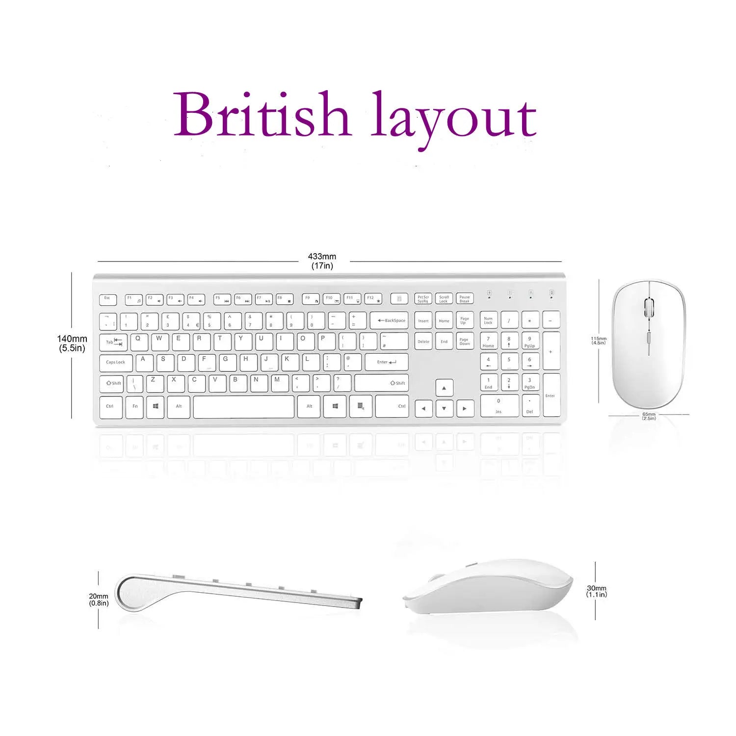 Wireless Keyboard and Mouse Combination, 2.4 Gigahertz Stable Connection Rechargeable Battery, UK/France/Korean/Spain/US Layout