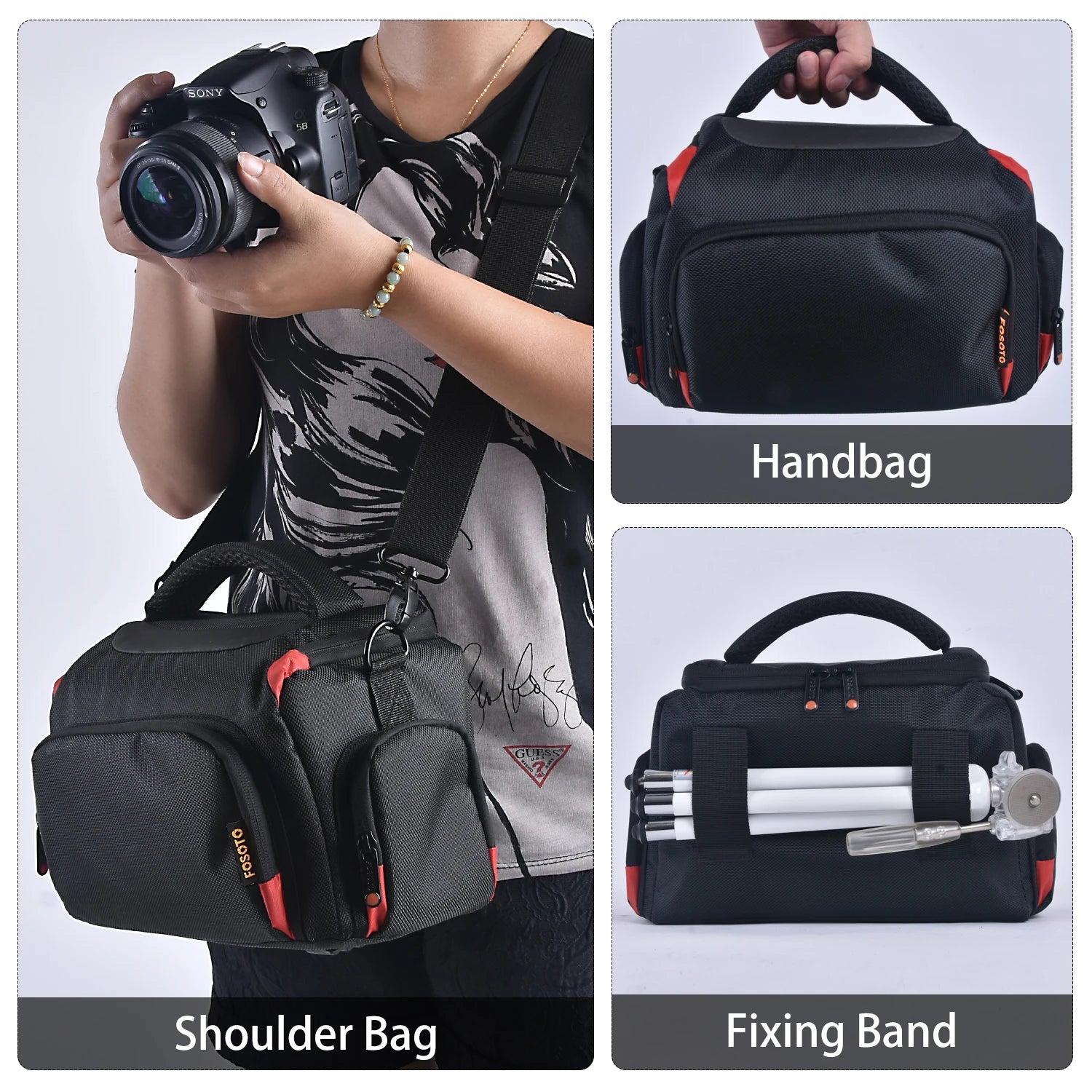 Fosoto Fashion Professional DSLR Camera Bag Waterproof Digital Shoulder Bag Video Camera Case For Sony Lens Canon Nikon Pouch