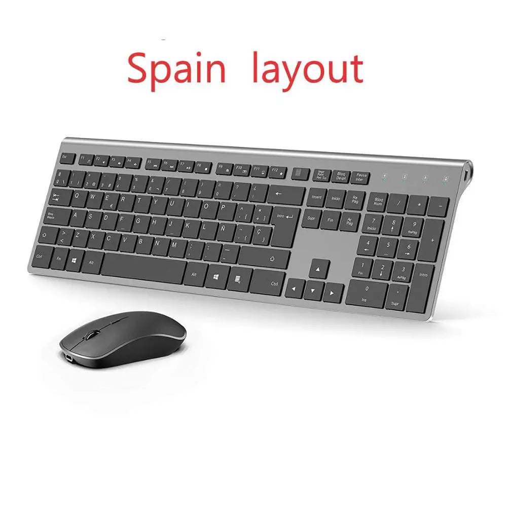 Wireless Keyboard and Mouse Combo Rechargeable 2.4G USB Ultra Slim Full Size Keyboard & Mouse Set,France/Germany/Spain/US Layout