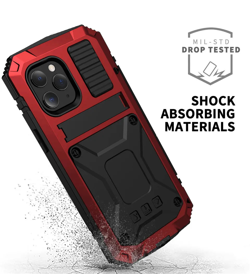 for iPhone 14 13 12 Pro Max Mini 11 Pro Max Case Full-Body Rugged Armor Shockproof Protective Kickstand Aluminum Metal Cover