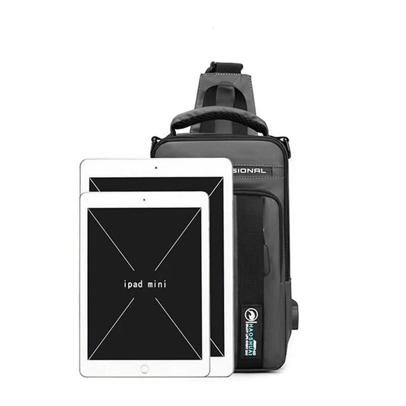 Men Small Backpack Chest Pack Shoulder Bag with USB Charging Port Travel Male Waterproof Nylon Sling Messenger Cross body Bags